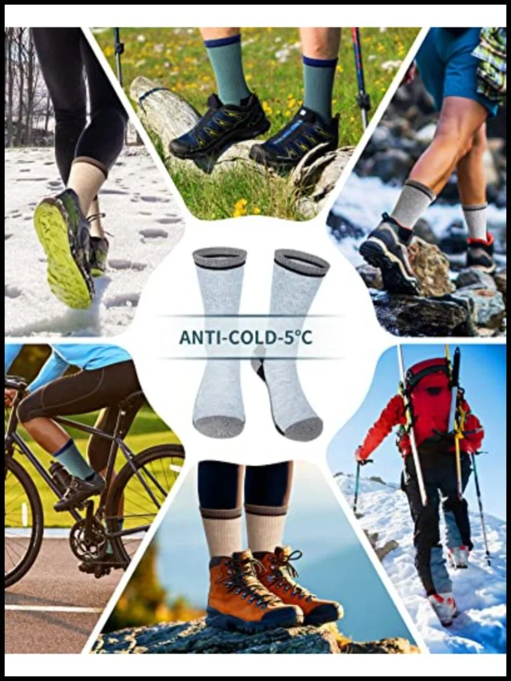 Merino Wool Hiking Socks 4 Pack Lightweight Crew Cushion